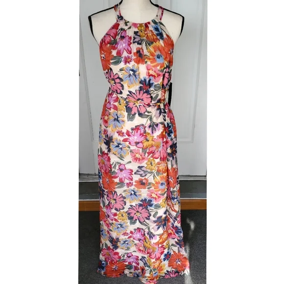 NWT Maggy London Floral Printed Halter Maxi Dress w/ Waist Tie, Size 8 - Picture 7 of 17
